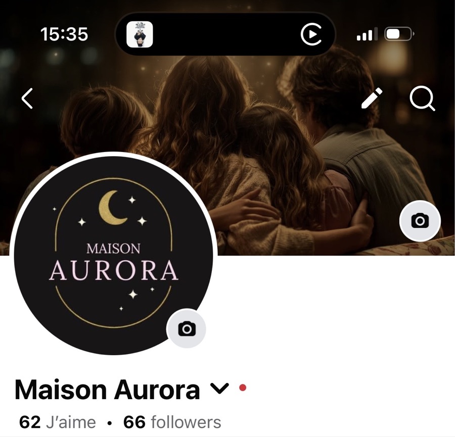 Capture du compte Maison Aurora sur Facebook : 66 abonnés