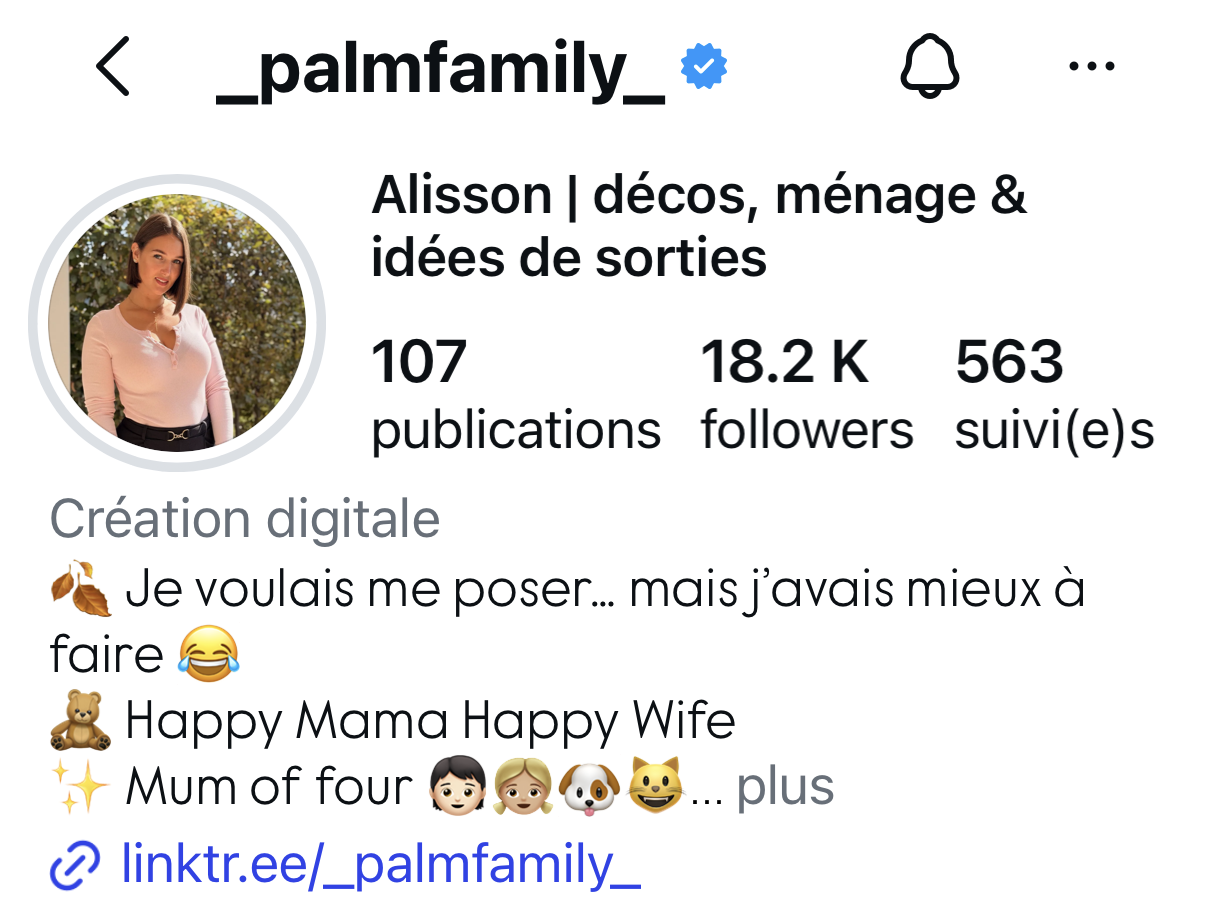 Capture des résultats du compte Palm Family après application de la méthode